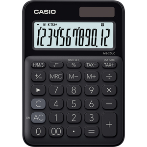 Számológép CASIO MS-20UC, 12 számjegyű, elem + napelemes, fekete