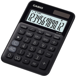 Számológép CASIO MS-20UC, 12 számjegyű, elem + napelemes, fekete