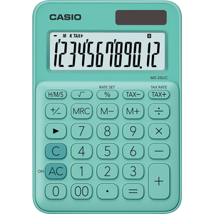 Számológép CASIO MS-20UC, 12 számjegyű, elem + napelemes, zöld