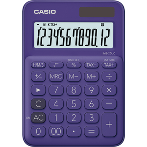 Számológép CASIO MS-20UC, 12 számjegyű, elem + napelemes, lila