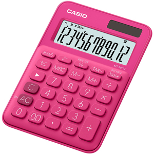 Számológép CASIO MS-20UC, 12 számjegyű, elem + napelemes, piros