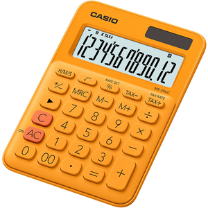 Számológép CASIO MS-20UC, 12 számjegyű, elem + napelemes, narancs