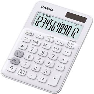 Számológép CASIO MS-20UC, 12 számjegyű, elem + napelemes, fehér