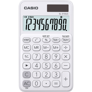 Számológép CASIO SL-310UC-WE 10 számjegyű, elem + napelemes, fehér