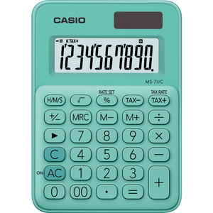 Számológép CASIO MS-7 UC-GN 10 számjegyű, elem + napelemes, zöld