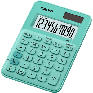 Számológép CASIO MS-7 UC-GN 10 számjegyű, elem + napelemes, zöld