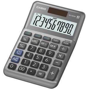Számológép CASIO MS-100FM, 10 számjegyű, elem + napelemes, szürke