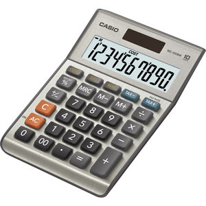Számológép CASIO MS-100BM S, 10 számjegyű, elem + napelemes, ezüst