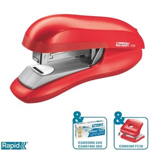 Fűzőgép 24/6 RAPID F30, laposan tűző, 30 lap, élénk piros