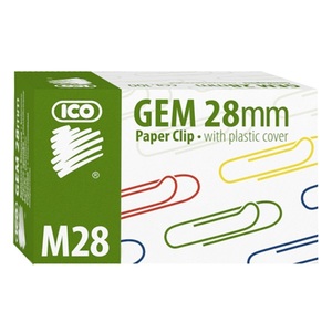 Gémkapocs 28 mm, ICO M28-100, kerek, 100 db, papírdobozos, színes