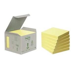 Öntapadó jegyzettömb 76x76 mm, 3M Post-it 654-1B, 6x100 lap, sárga,