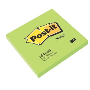 Öntapadó jegyzettömb 76x76 mm, 3M Post-it 654-NG, 100 lap, neon zöld