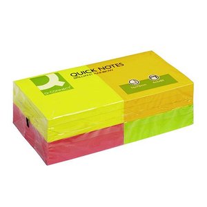 Öntapadó jegyzettömb 76x76mm, Q-CONNECT, 4x3x80 lap, neon rainbow,