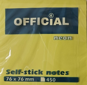 Öntapadó jegyzettömb 76x76 mm, OFFICIAL, 450 lap, neon MIX