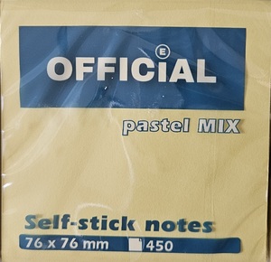 Öntapadó jegyzettömb 76x76 mm, OFFICIAL, 450 lap, pasztell MIX