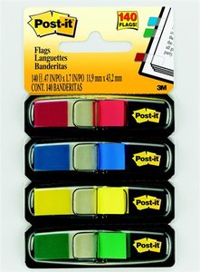 Jelölőcímke 12x43mm, 4x35lap, 3M POST-IT 683-4, műanyag, vegyes színek