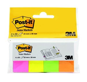 Jelölőcímke 20x38mm, 4x50 lap, 3M Post-it 670-4N, papír, neon színek