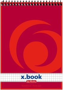 Jegyzettömb A6, HERLITZ X.Book 50 lap, felül spirálozott, kockás, piros