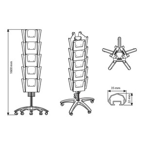 Szórólaptartó állvány 4771, kerekekkel, 1600 mm magas alumínium váz