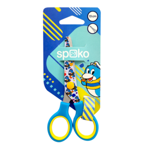 Olló 13 cm, SPOKO, iskolai, mintás, kekek hegyű, vegyes színekben,