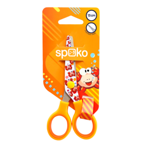 Olló 13 cm, SPOKO, iskolai, mintás, kekek hegyű, vegyes színekben,