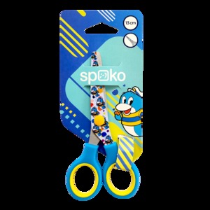 Olló 13 cm, SPOKO, iskolai, mintás, kekek hegyű, vegyes színekben,