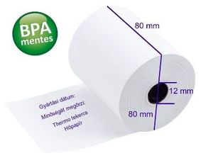 Pénztárgépszalag 80x80x12 mm, thermo, 48g, 75m, 5 db/csom, 30 db/doboz