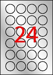 Etikett 40 mm kör, APLI, poliészter, időjárásálló, 20 lap, ezüst,