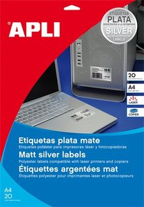 Etikett 63,5x29,6 mm, APLI, poliészter, időjárásálló, 20 lap, ezüst,