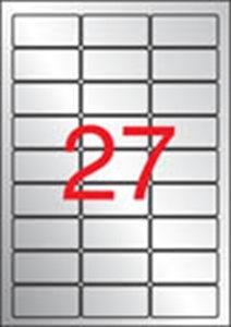 Etikett 63,5x29,6 mm, APLI, poliészter, időjárásálló, 20 lap, ezüst,