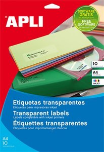 Etikett 48,5x25,4 mm, APLI, poliészter, magasfényű, 10 lap, átlátszó