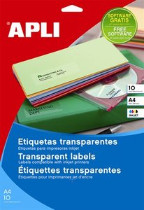 Etikett 70x37 mm, APLI, poliészter, magasfényű, 10 ív, átlátszó