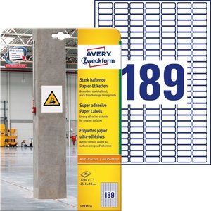 Etikett 25,4x10mm, AVERY szuper öntapadó címke, 20 lap, fehér