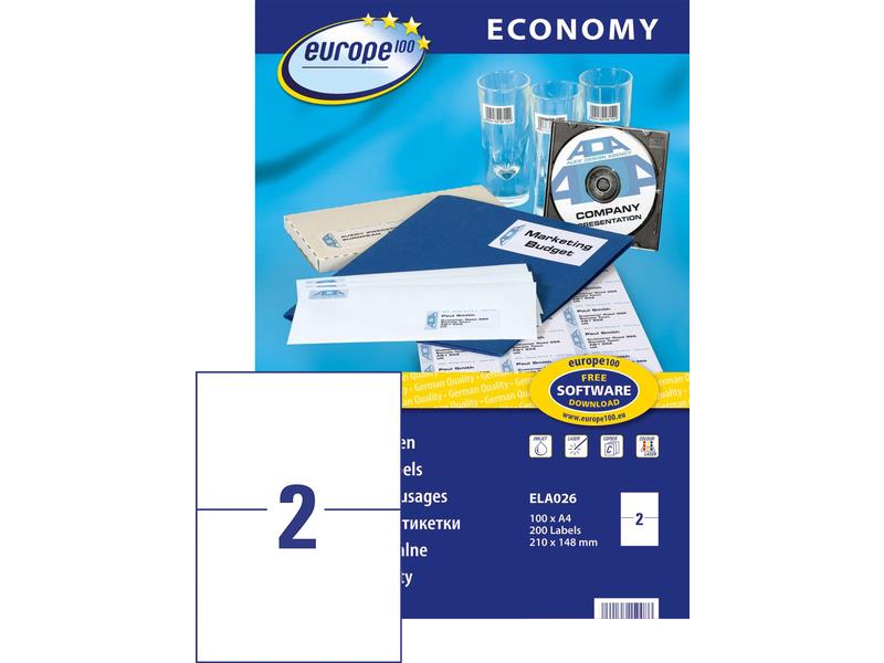 Etikett 210x148 mm, AVERY Europe100, univerzális, 100 lap, fehér