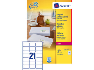 Etikett 63,5x38,1 mm, AVERY LR7160-100, 100 lap, recycle