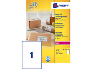 Etikett 199,6x289 mm, AVERY LR7167-100, k&ouml;rnyezetbar&aacute;t, 100 lap