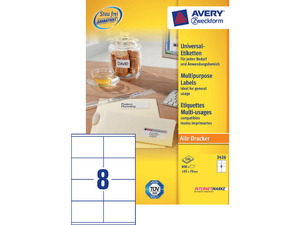 Etikett 105x70 mm, AVERY 3426, univerzális, 8 címke, 100 lap, fehér