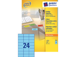 Etikett 70x37 mm, AVERY 3449, univerzális, 24 címke, 100 lap, kék