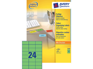 Etikett 70x37 mm, AVERY 3450, univerzális, 24 címke, 100 lap, zöld