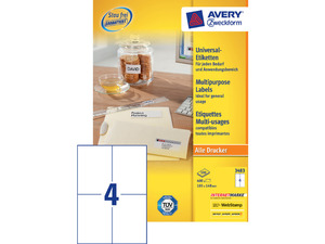 Etikett 105x37 mm, AVERY 3484, univerzális, 16 címke, 100 lap, fehér