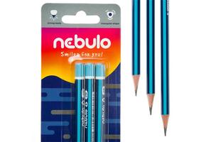 Ceruza 2B, NEBULO, háromszögű, 3 db kék csíkos fatesttel