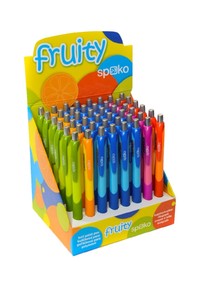 Golyóstoll SPOKO 0111, Fruity, nyomógombos, displayben, vegyes színek,