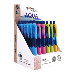 Golyóstoll SPOKO 0116 ReLeaf Aqua, nyomógombos, kék írás, vegyes