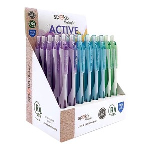Golyóstoll SPOKO 0117 ReLeaf Active, nyomógombos, vegyes, kék írás,