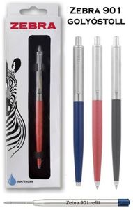Golyóstoll ZEBRA 901, nyomógombos, 0,24 mm, ezüst test, kék