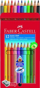 Színes ceruza 12 db készlet, FABER-CASTELL Grip 2001 Jumbo + hegyező