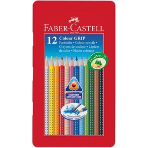 Színes ceruza 12 db készlet, FABER-CASTELL Grip 2001, fémdobozban