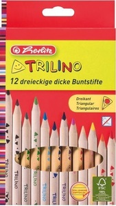 Színes ceruza 12 db, HERLITZ, Trilino, vastag, háromszögletű, natúr