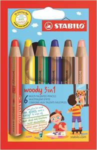 Krétaceruza STABILO Woody 3 in 1, vastag, rövid, 6 db-os készlet