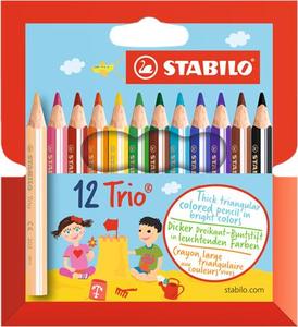 Színes ceruza 12 db, STABILO Trio, rövid, vastag, háromszögletű,